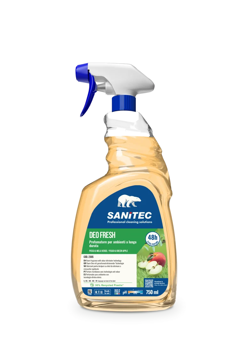 Profumatore per ambienti a lunga durata Sanitec Deo Fresh Pesca & Mela Verde 6x750 ml DISPONIBILE IN 7 GIORNI LAVORATIVI