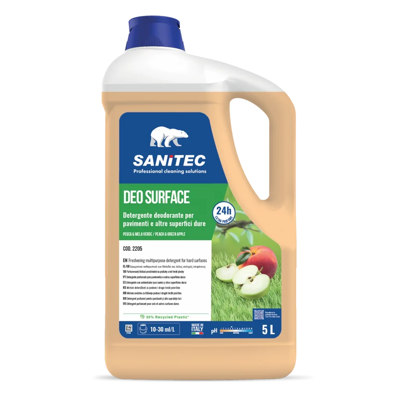 Detergente profumatore per pavimenti Sanitec Deo Surface Pesca & Mela Verde 2x5 litri DISPONIBILE IN 7 GIORNI LAVORATIVI