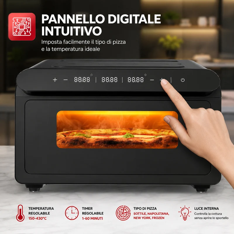 Pizza Maker Forno Elettrico Pizze 2200W Temperatura 150-430° Cottura Uniforme