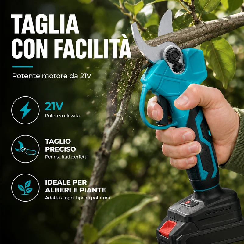 Forbici a Batteria da Potatura Troncarami Cesoie con batteria 21V in Valigetta
