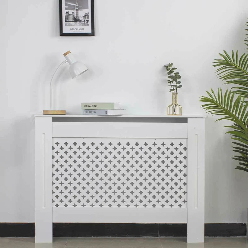 Copritermosifone in Legno MDF 112x19x82cm Copertura Radiatore Calorifero Bianco