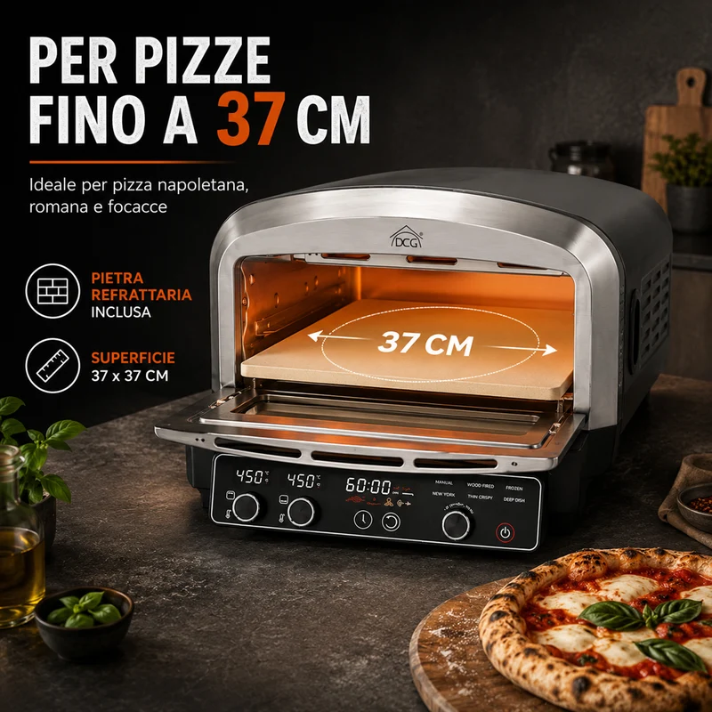 Forno Pizza XXL Professionale Cottura 2 Minuti 2200W 20L Pietra Refrattaria