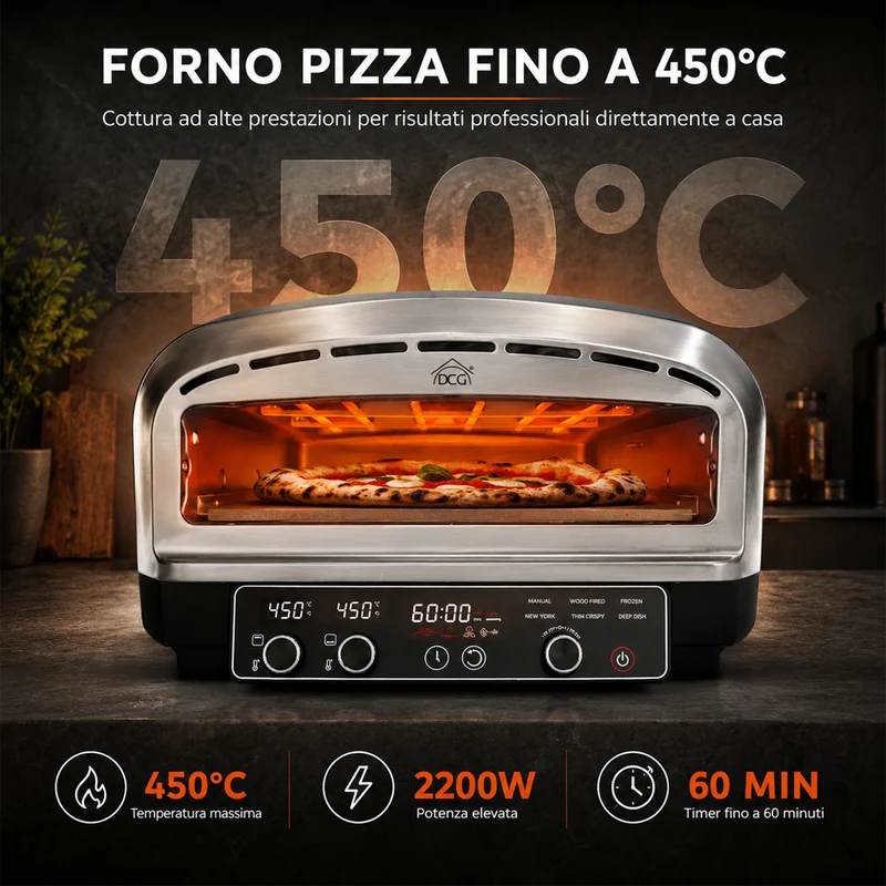 Forno Pizza XXL Professionale Cottura 2 Minuti 2200W 20L Pietra Refrattaria