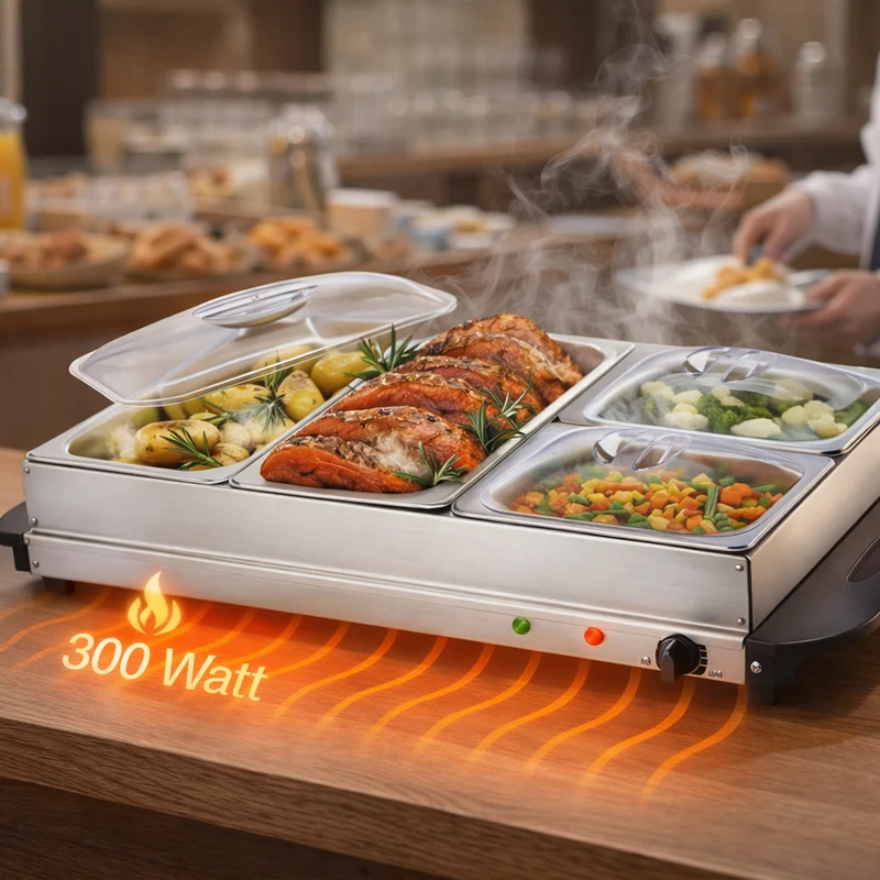 Scaldavivande Elettrico Acciaio Inox Potenza 300W con 4 Cestelli 64x36.5x14cm