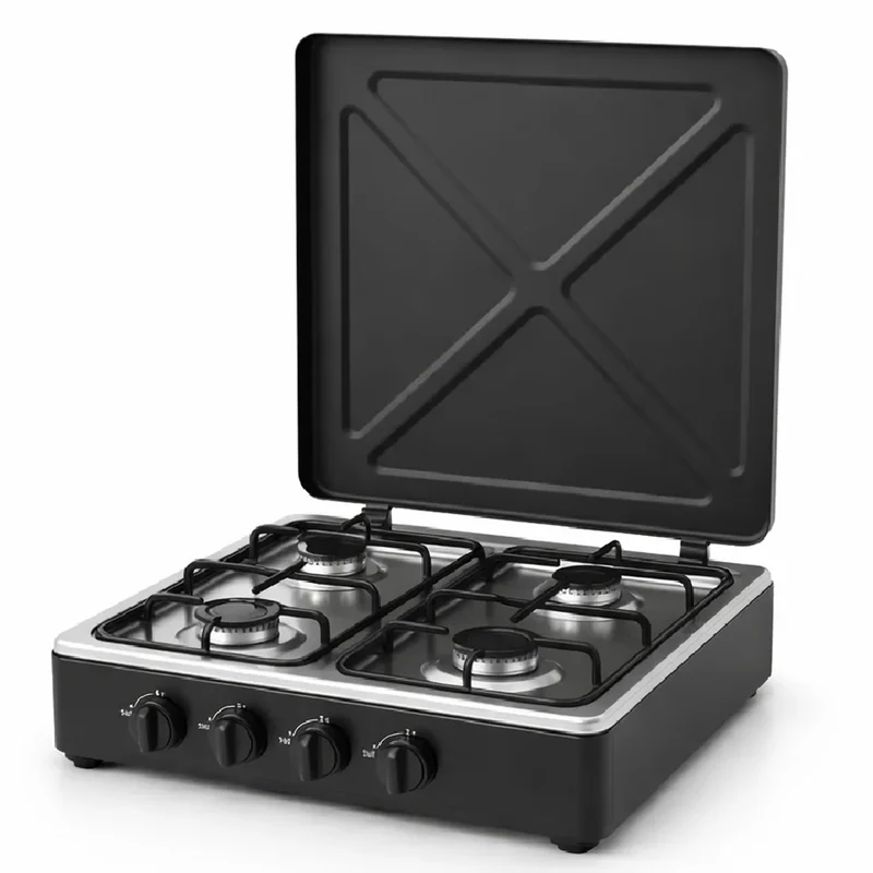 Piano Cottura da Campeggio a Gas 4 Fuochi STAYLUX con Coperchio Fornellone cucina