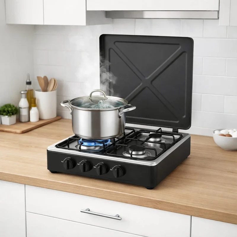 Piano Cottura da Campeggio a Gas 4 Fuochi STAYLUX con Coperchio Fornellone cucina