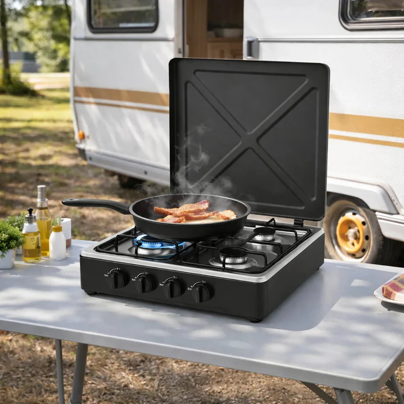 Piano Cottura da Campeggio a Gas 4 Fuochi STAYLUX con Coperchio Fornellone cucina