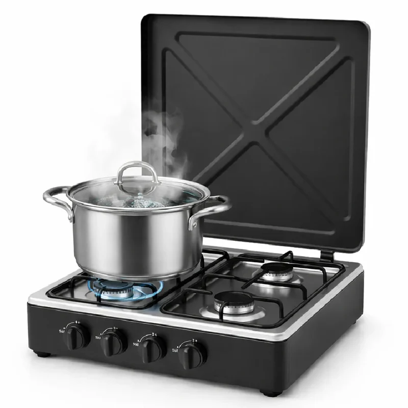 Piano Cottura da Campeggio a Gas 4 Fuochi STAYLUX con Coperchio Fornellone cucina