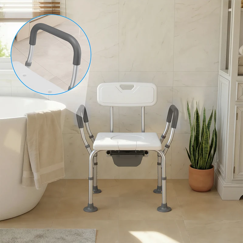 Sedia Sgabello WC Bagno in Alluminio per Anziani e Disabili Altezza Regolabile