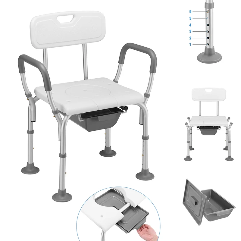 Sedia Sgabello WC Bagno in Alluminio per Anziani e Disabili Altezza Regolabile