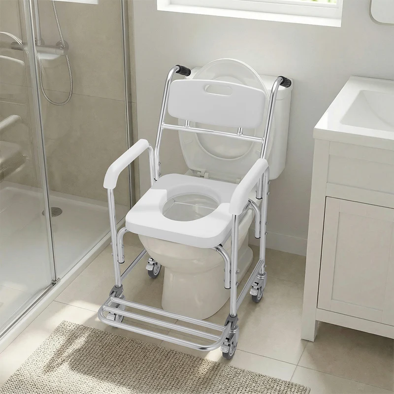 Sedia a Rotelle Impermeabile per Anziani Disabili con WC Coperchio Seduta Comoda