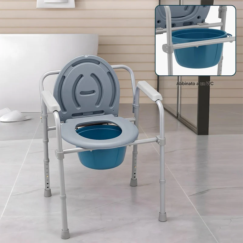 Sedia Toilette Wc Metallo Leggero Vaso Removibile per Anziani Mobilità Ridotta