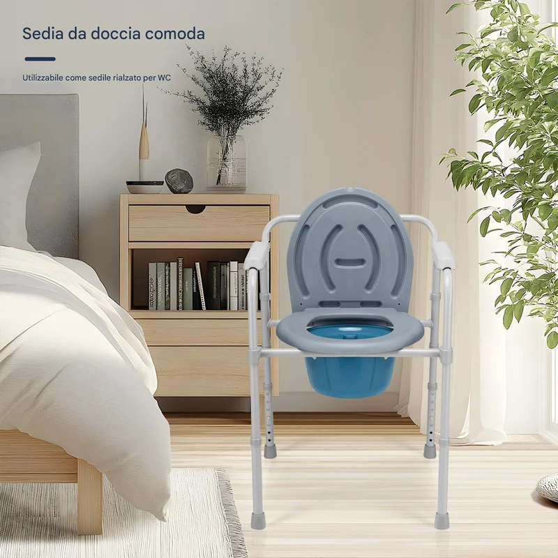 Sedia Toilette Wc Metallo Leggero Vaso Removibile per Anziani Mobilità Ridotta