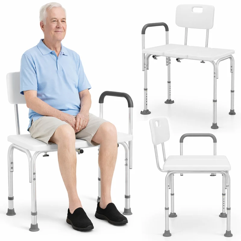 Sgabello Doccia Doppio in Alluminio 76x45x92.5cm per Anziani Mobilità Ridotta
