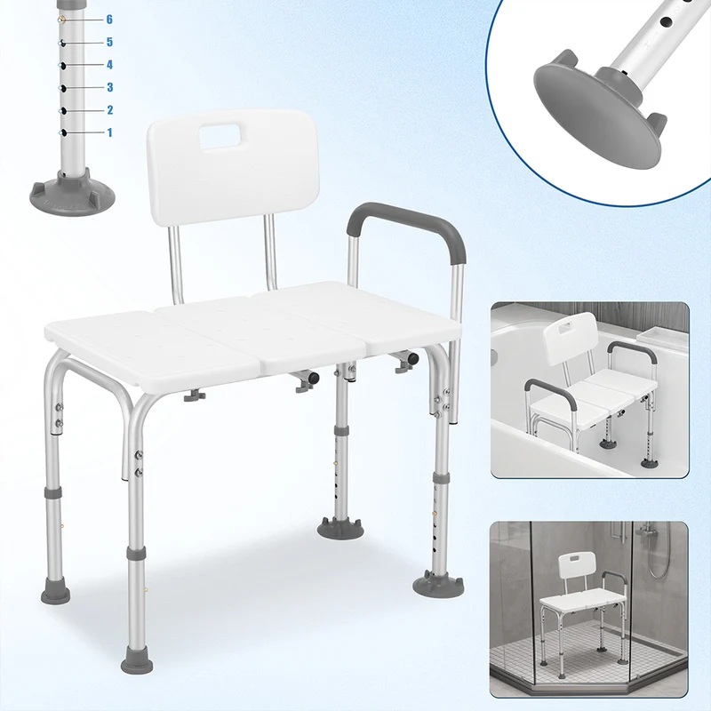 Sgabello Doccia Doppio in Alluminio 76x45x92.5cm per Anziani Mobilità Ridotta