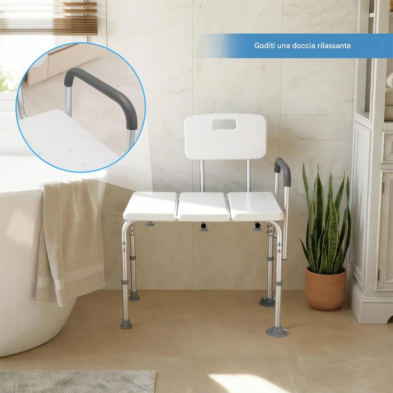 Sgabello Doccia Doppio in Alluminio 76x45x92.5cm per Anziani Mobilità Ridotta