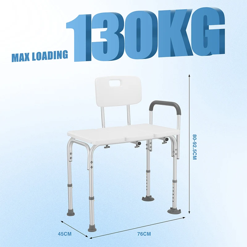 Sgabello Doccia Doppio in Alluminio 76x45x92.5cm per Anziani Mobilità Ridotta