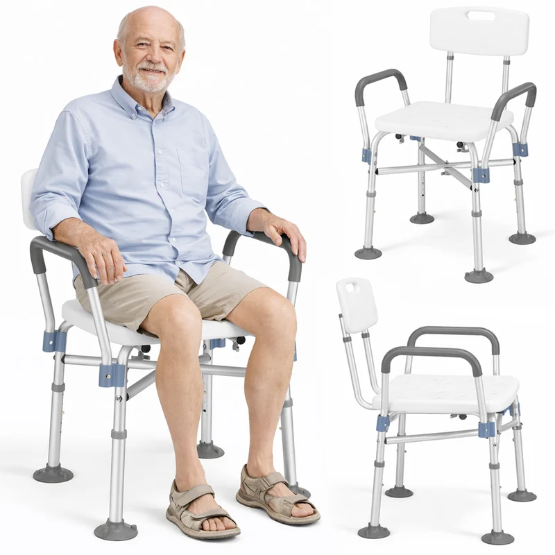 Sedia Sgabello da Bagno per Anziani Mobilità Ridotta Disabili Altezza Regolabile
