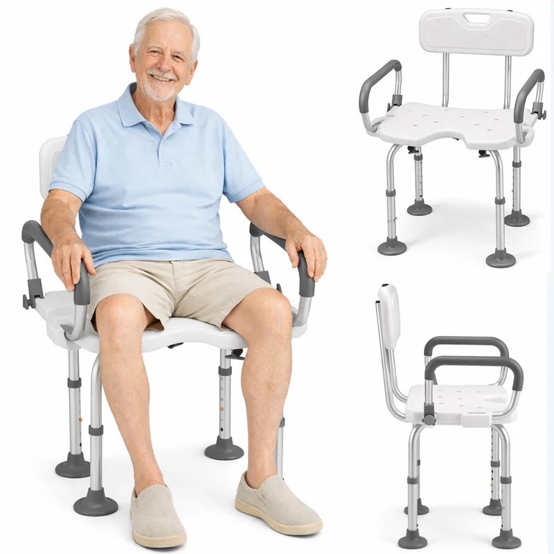 Sedia da Doccia in Alluminio e HDPE Sedile da Bagno Altezza Regolabile 70-83cm