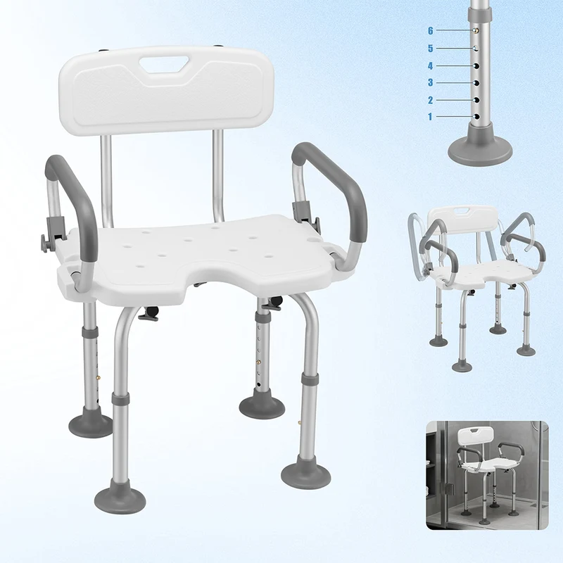 Sedia da Doccia in Alluminio e HDPE Sedile da Bagno Altezza Regolabile 70-83cm