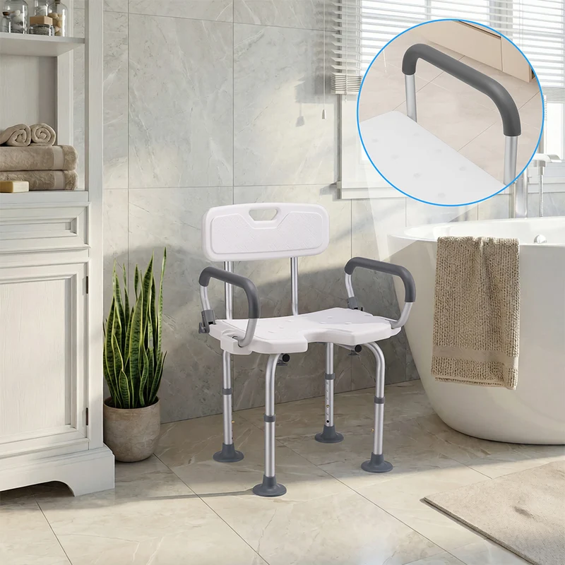 Sedia da Doccia in Alluminio e HDPE Sedile da Bagno Altezza Regolabile 70-83cm