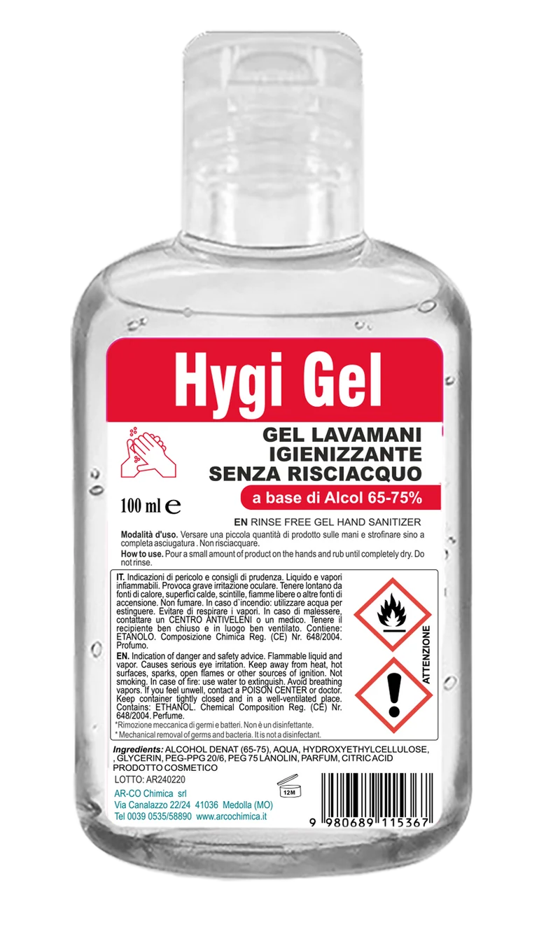 Gel lavamani igienizzante alcolico profumato con pompetta Arco Chimica Hygi Gel con 6 pompette 500 ml DISPONIBILE IN 10 GIORNI LAVORATIVI