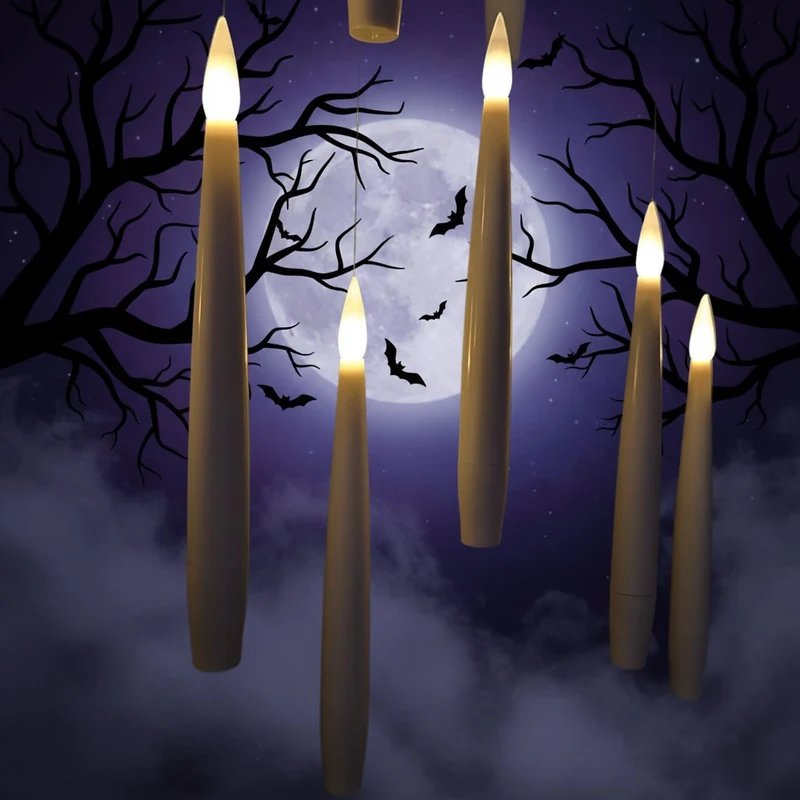 Halloween Battery-Powered Hanging LED Candles with Wand-Shaped Remote Control for Decoration