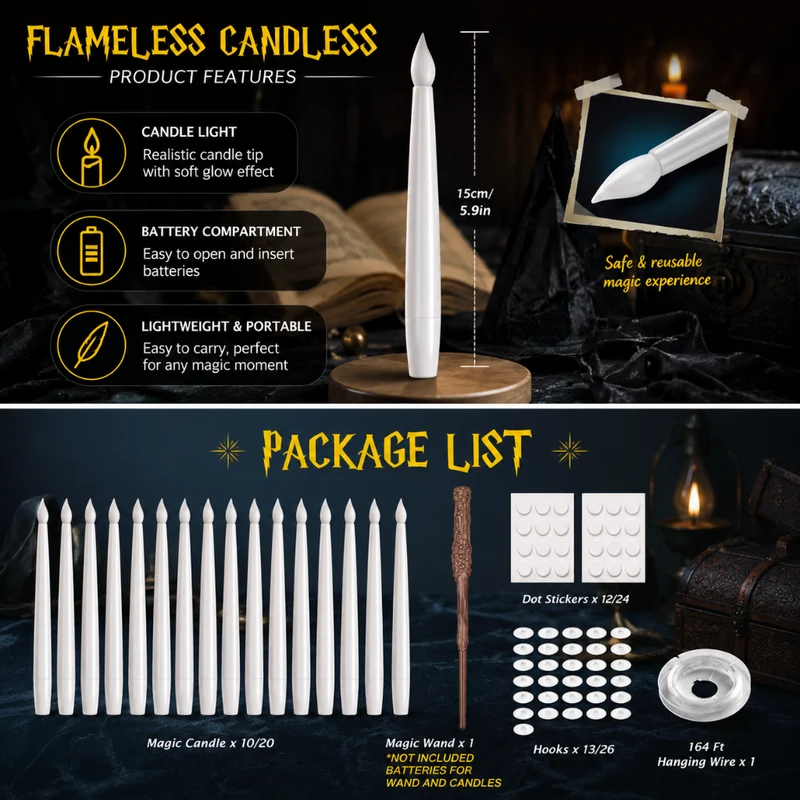 Halloween Battery-Powered Hanging LED Candles with Wand-Shaped Remote Control for Decoration
