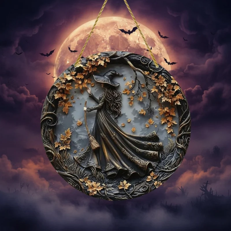 Halloween Witch Wall Decoration, Hanging Relief for Home Decor