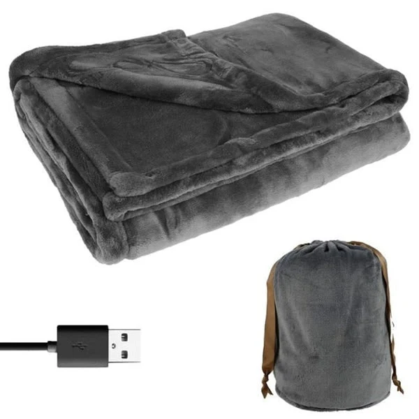USB Heated Electric Plush Blanket with Drawstring, Storage Bag, and Sleeves