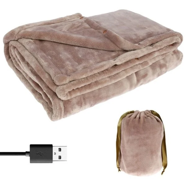 USB Heated Electric Plush Blanket with Drawstring, Storage Bag, and Sleeves