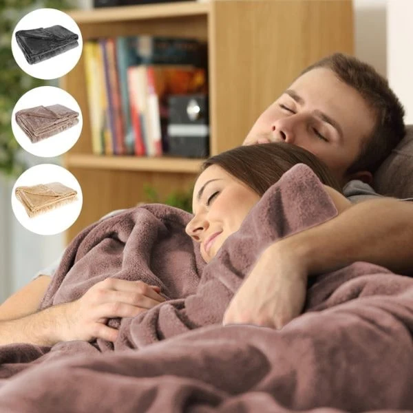 USB Heated Electric Plush Blanket with Drawstring, Storage Bag, and Sleeves