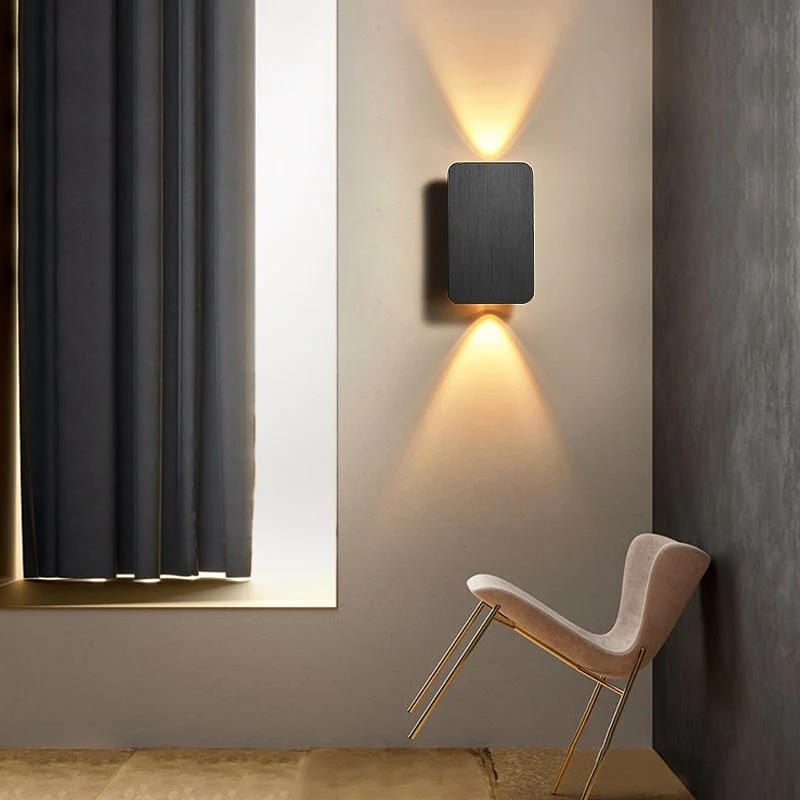 Black rectangular LED wall sconces with bidirectional lighting for the bedroom
