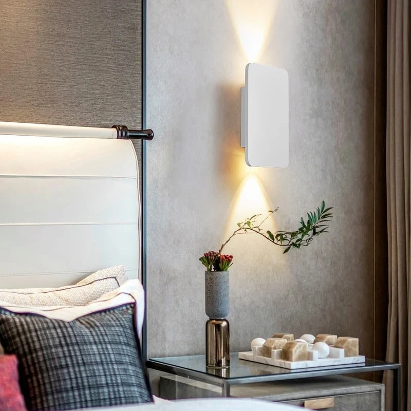 Black rectangular LED wall sconces with bidirectional lighting for the bedroom