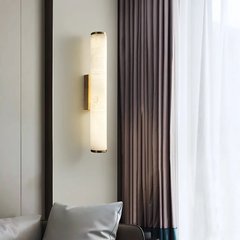 Modern LED wall lamp with a marble shade for the bedroom and bathroom