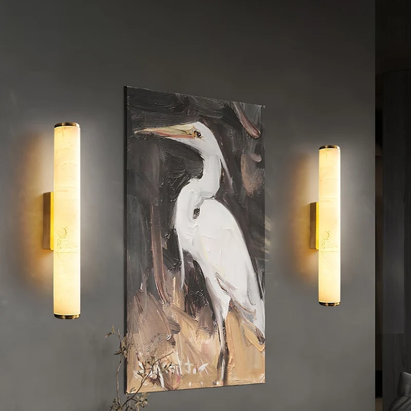 Modern LED wall lamp with a marble shade for the bedroom and bathroom