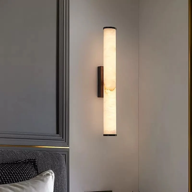 Modern LED wall lamp with a marble shade for the bedroom and bathroom