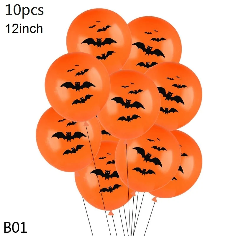Halloween Latex Balloons with Pumpkin, Bat, and Mummy Prints for Party Decorations