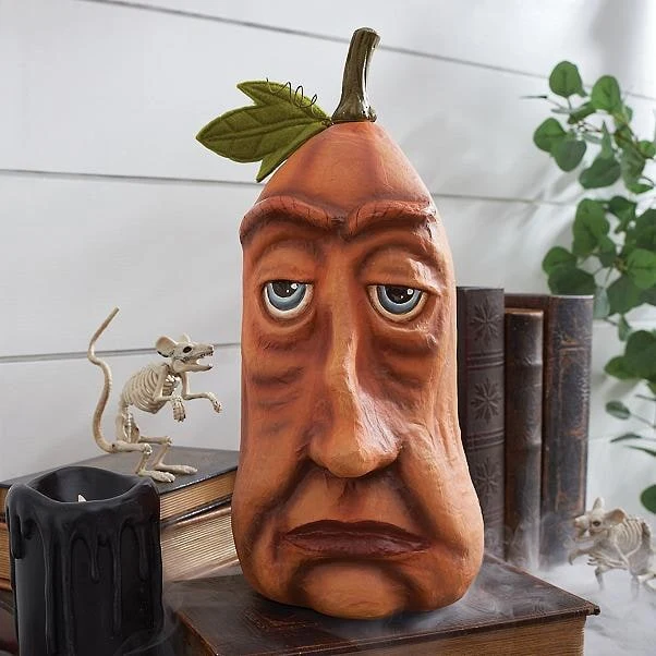 Halloween Party Pumpkin with an Expressive Face and Patterns, Decorative Resin Figurine