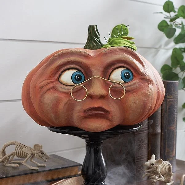 Halloween Party Pumpkin with an Expressive Face and Patterns, Decorative Resin Figurine