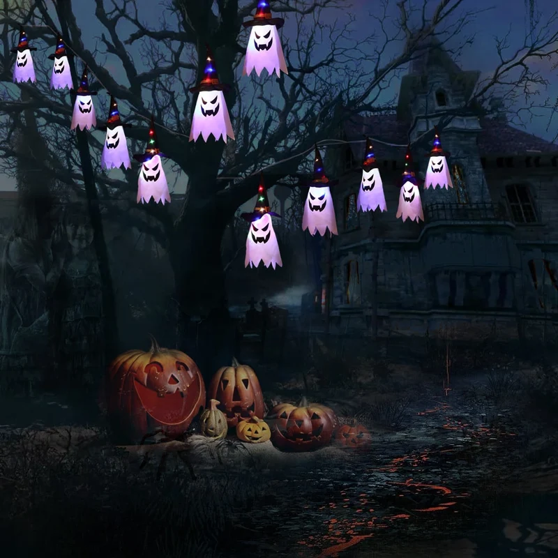 Halloween Decorations Hanging Ghost LED Paper Lantern for Home and Party