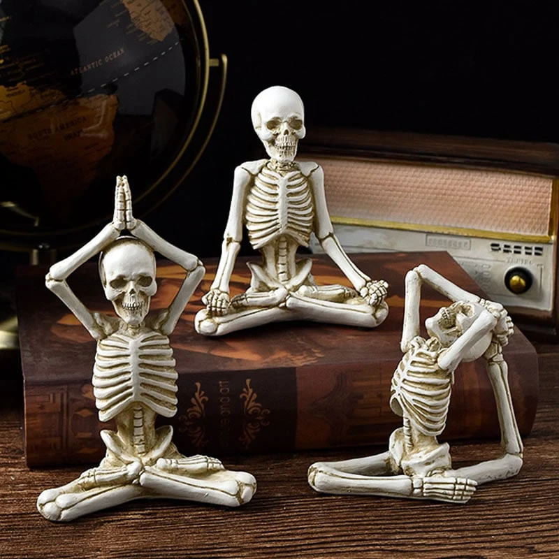 Halloween Decorative Skeleton Figurine in a Yoga Pose, Scary Desk Sculpture