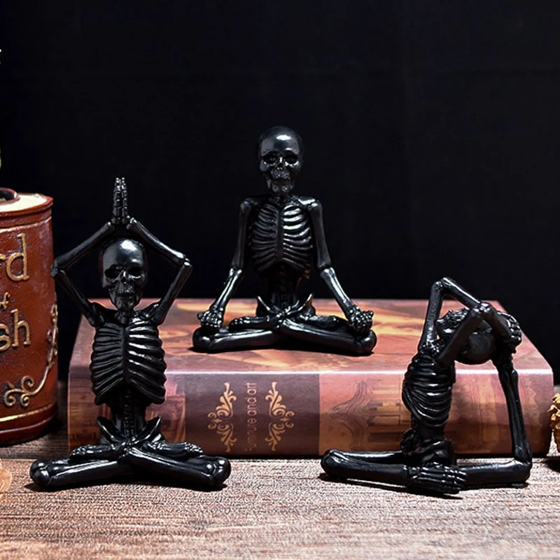 Halloween Decorative Skeleton Figurine in a Yoga Pose, Scary Desk Sculpture