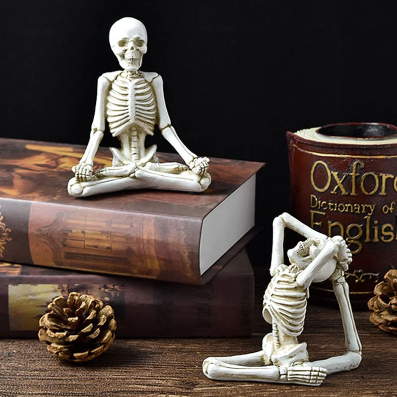 Halloween Decorative Skeleton Figurine in a Yoga Pose, Scary Desk Sculpture