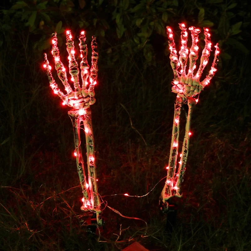 Halloween Garden Decorations: Glowing Skeleton Hands and Skull with LED Lights for the Yard