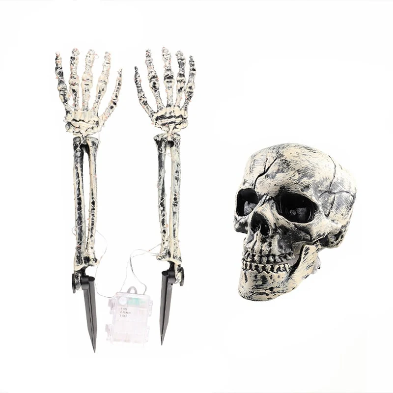Halloween Garden Decorations: Glowing Skeleton Hands and Skull with LED Lights for the Yard