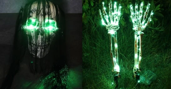 Halloween Garden Decorations: Glowing Skeleton Hands and Skull with LED Lights for the Yard