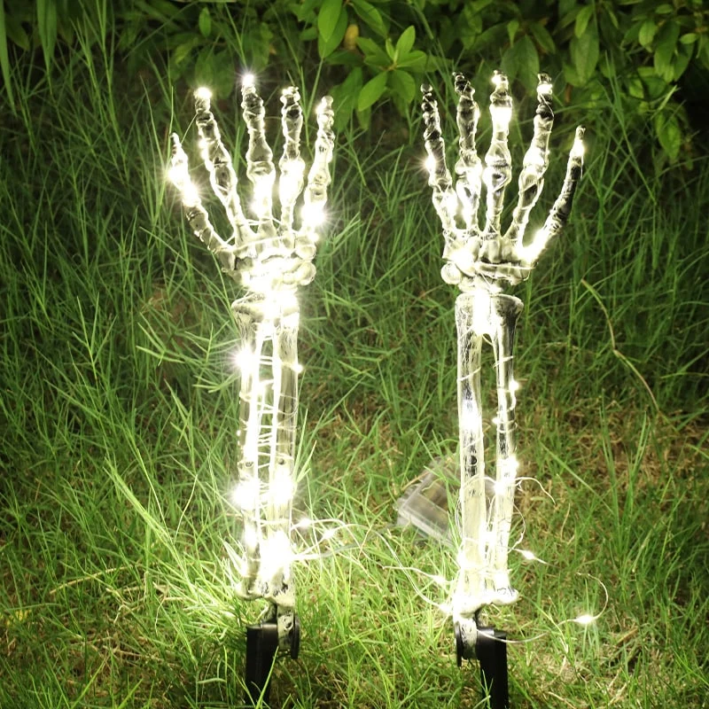 Halloween Garden Decorations: Glowing Skeleton Hands and Skull with LED Lights for the Yard