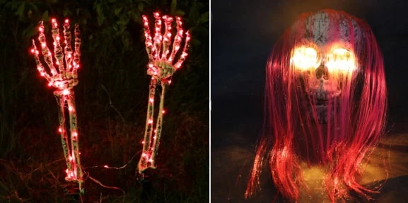 Halloween Garden Decorations: Glowing Skeleton Hands and Skull with LED Lights for the Yard