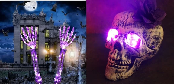 Halloween Garden Decorations: Glowing Skeleton Hands and Skull with LED Lights for the Yard